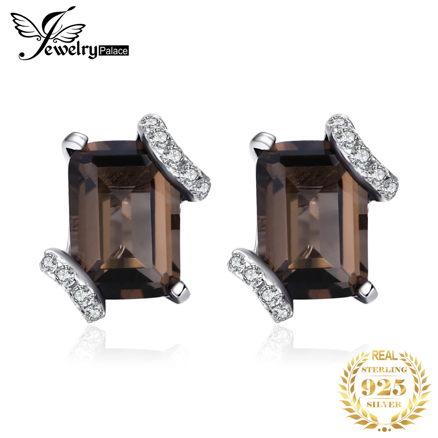 Jewelrypalace Emerald Cut 1.6ct Genuine Smoky Quartz 925 Sterling Silver Earrings for Woman Statement Gemstone Jewelry Gift