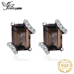 Jewelrypalace Emerald Cut 1.6ct Genuine Smoky Quartz 925 Sterling Silver Earrings for Woman Statement Gemstone Jewelry Gift