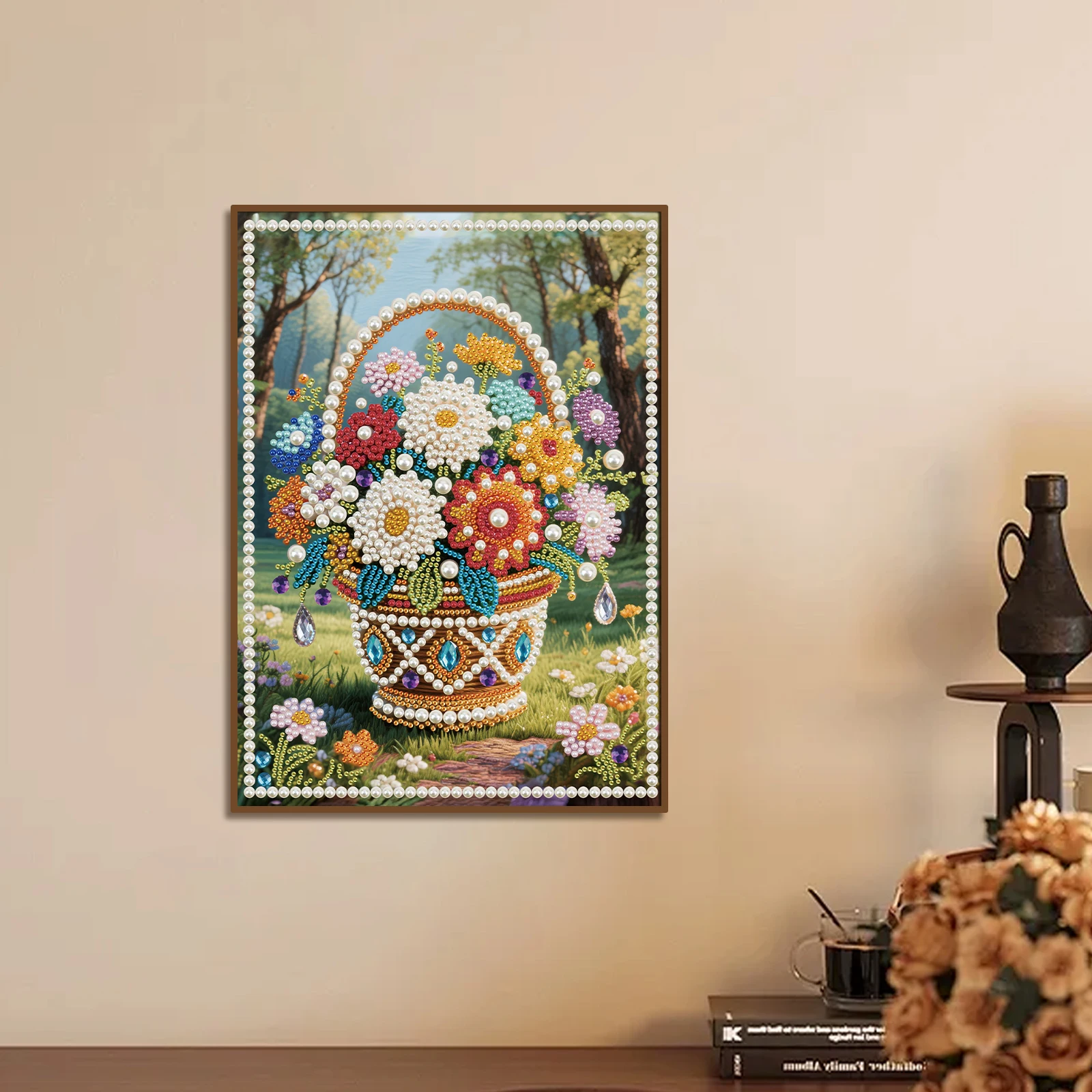 Pearl Diamond Painting Kits for Adult Beginner,flower basket Special Shape Diamond Art Pearl Kit for Wall Decor handmade Gift view 6