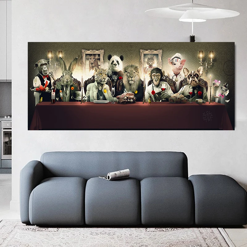 

Animal Gatherings The Last Supper Art,Funny Animals Posters and Prints,Wall Art Pictures, Canvas Painting,Living Room Home Decor