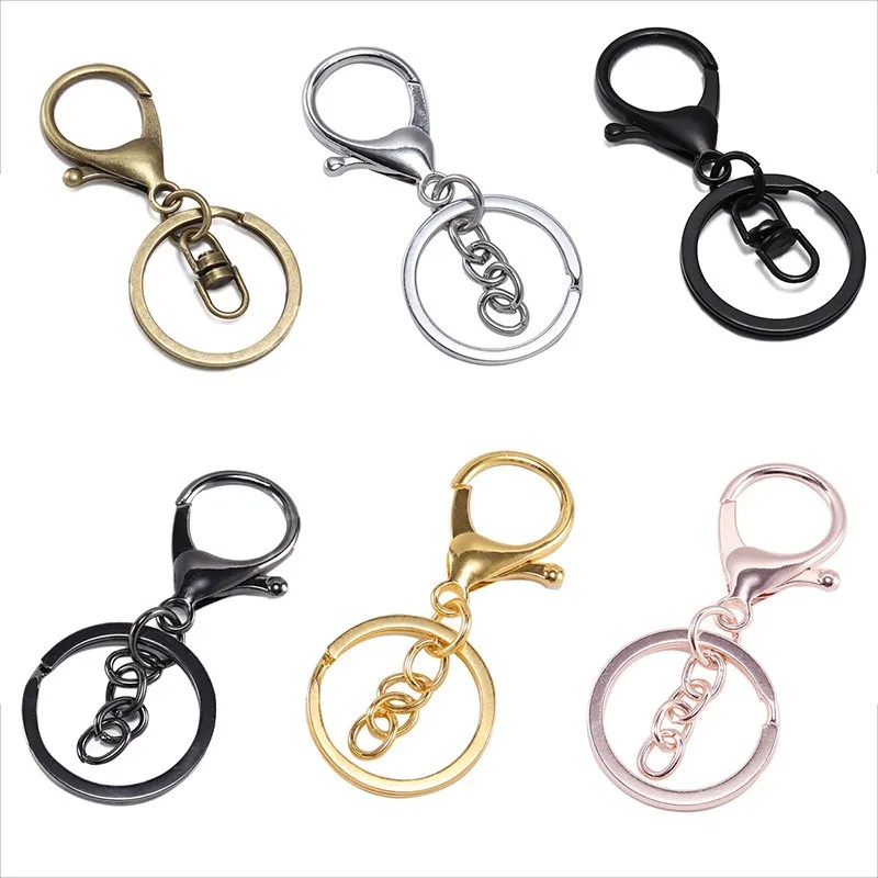 50pcs 30mm Keyring Multiple Colors  Key Chains Rings Round Golden Silver-Plate Hook Lobster Clasp Keychain