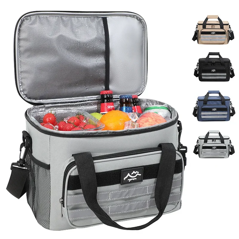 Double Layer Insulated Lunch Bag Aluminum Foil Cooler Bag Portable Shoulder Picnic Food Storage Bag for Outdoor Travel Work