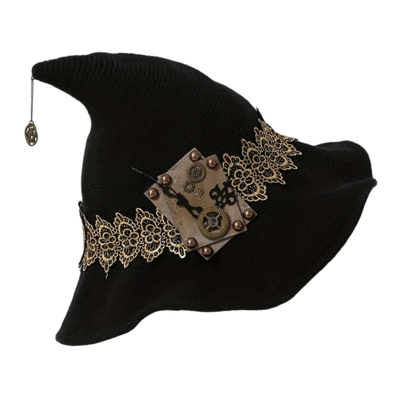 Halloween Witch Hat Masquerade Retro Witch Hats Fashion Metal Charm Hat