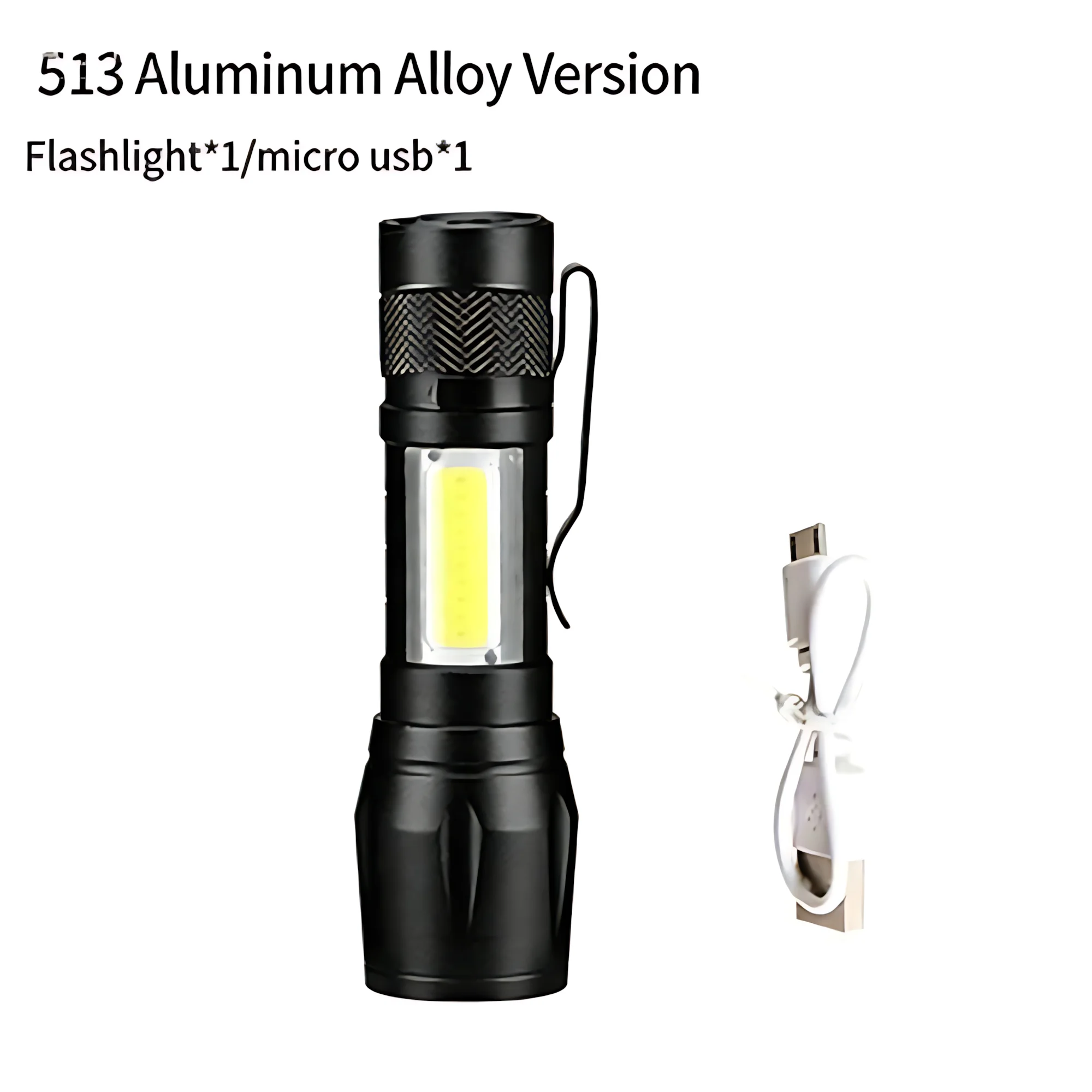 Aluminum Alloy Mini LED Flashlight USB Rechargeable COB Side Light Zoomable Pen Clip Super Bright Torch