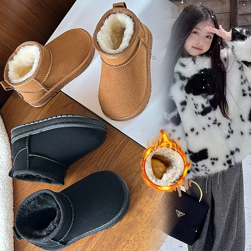 Children Snow Boots Versatile Fashion Kids Short Boots with Thick Fur 2025 Winter New Boys Girls Warm Boots Soft Bottom Non-slip