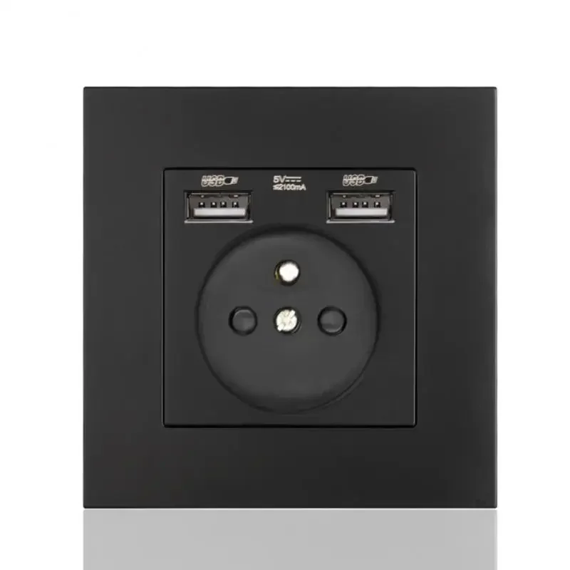 

USB Wall Power Socket, Panel with Many New Styles, Bedroom Socket, Wall Embedded AC 110V-250V 16A, EU Standard Double USB Outlet