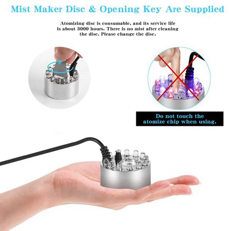 Mini humidificateur avec 12 lumières, brumisateur, brumisateur, fontaine d'eau, atomiseur d'étang, décoration de paysage