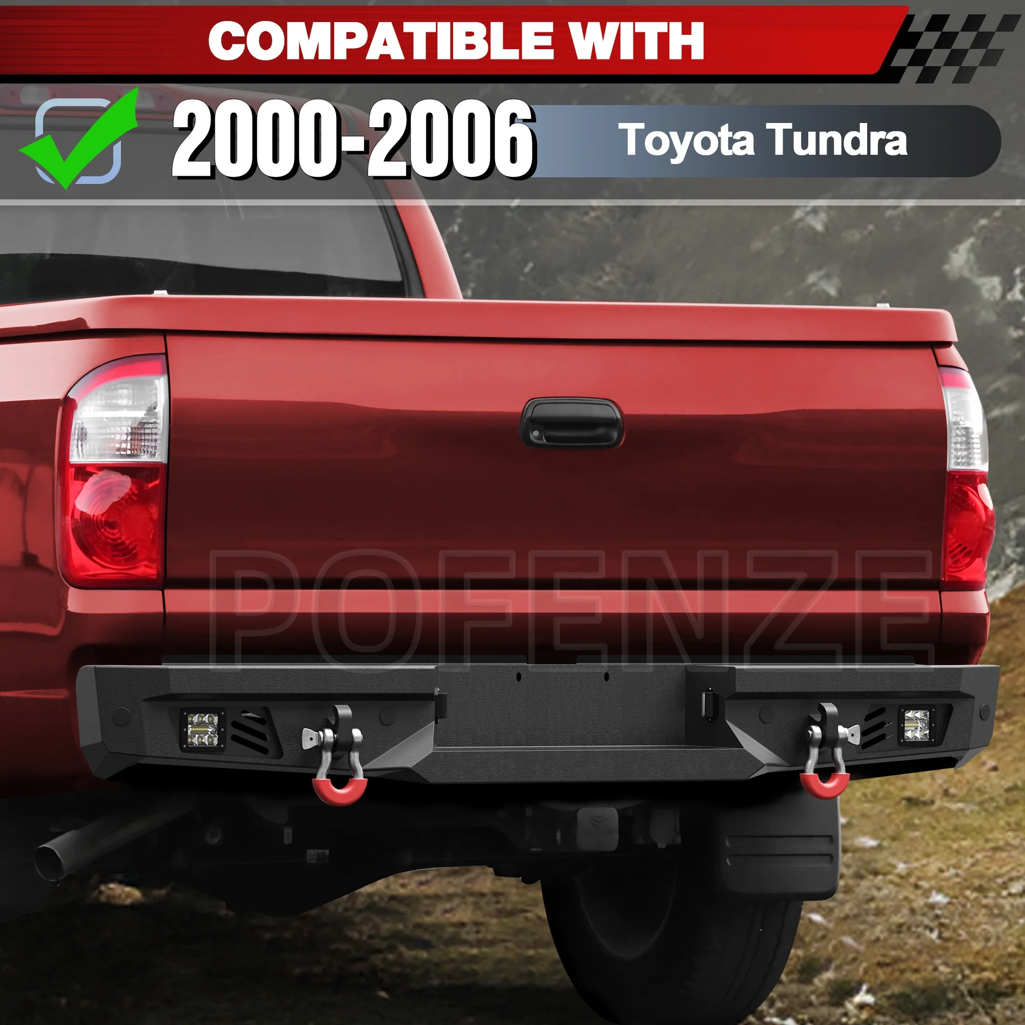 المصد الخلفي لـ Tundra 2000-2006، ممتص الصدمات للطرق الوعرة بعرض كامل مع لوحة خطوة، ضوء، حلقات على شكل حرف D، لوحة ترخيص، ملحقات الالتقاط #6