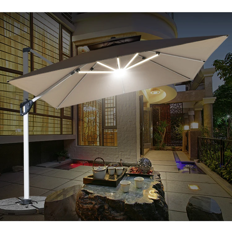 10 ft square commercial parasol payung taman usb charge ports patio umbrella with led light