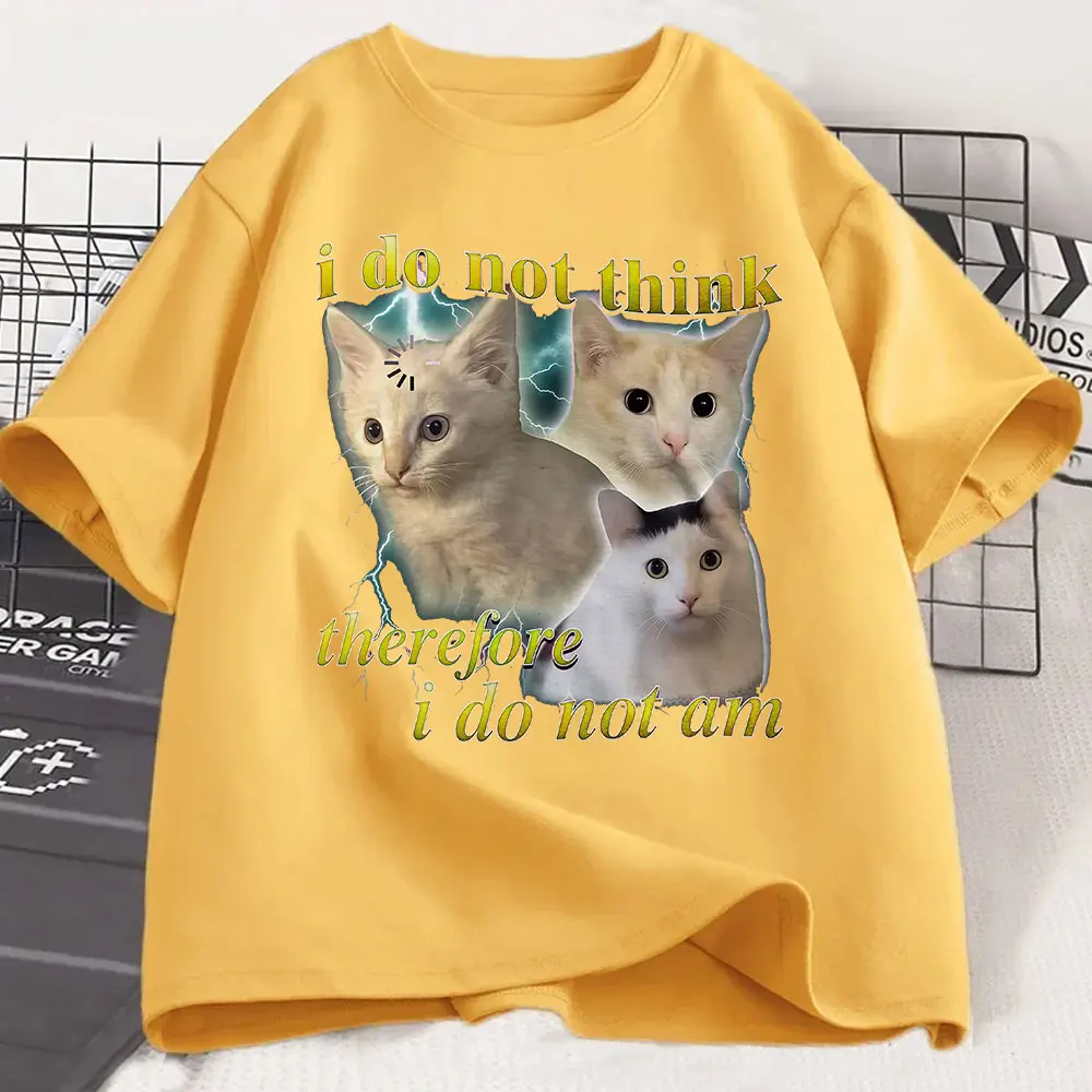 Non penso lì, non sono divertente, confuso, gatto meme, maglietta, amante dei gatti, regalo, abbigliamento donna, magliette casual, grafica Y2K