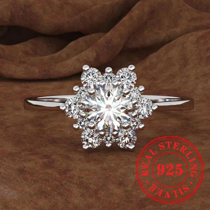 Huretailers-Bague en argent regardé 925 avec flocon de neige délicat, bijoux de luxe Kendning, accessoires de fiançailles, bande de mariage chic, contre-indiqué