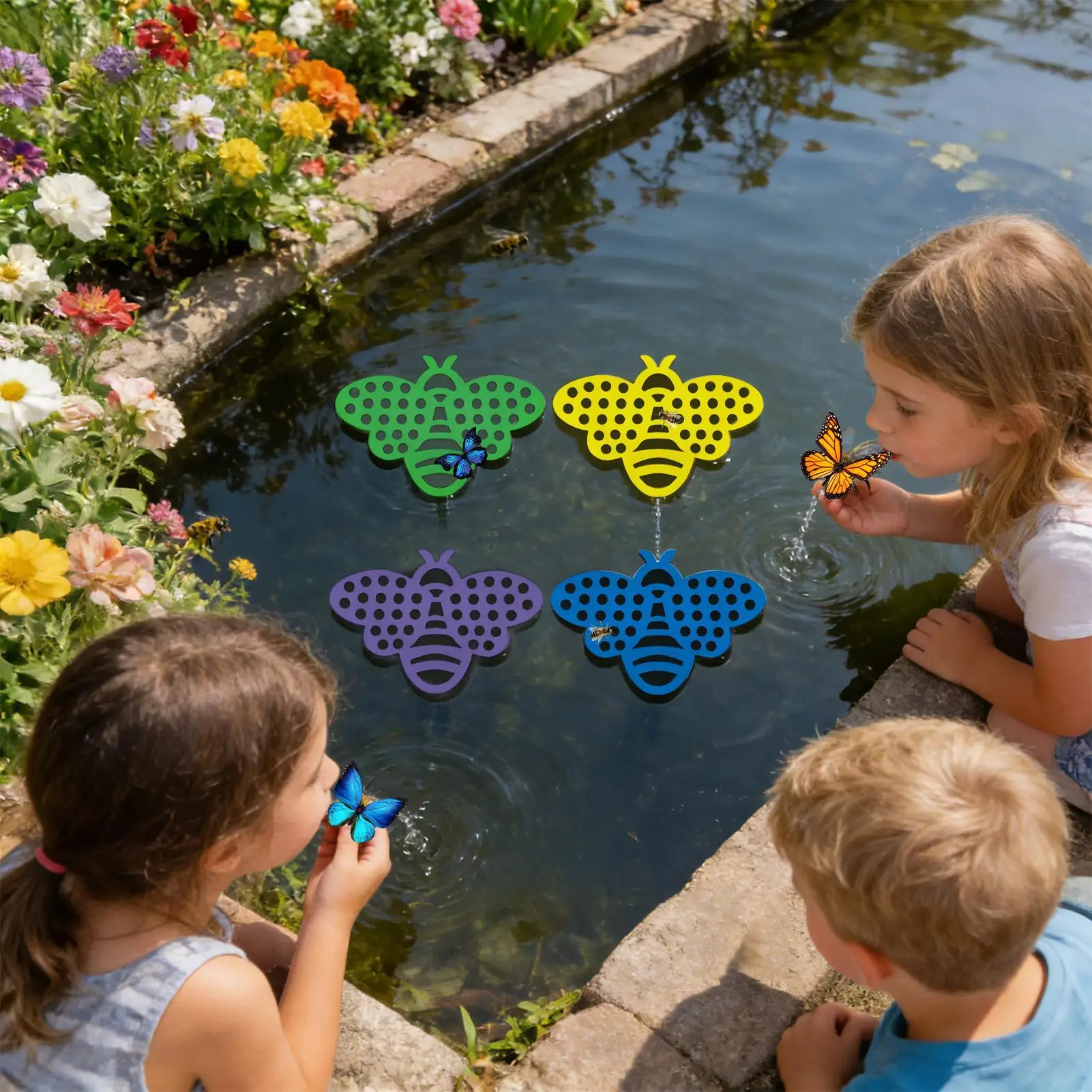 Bee Waterer 4 Pieces Fun Decorative Outdoor Foam Butterfly Bee Watering Station For Outdoor Porch Courtyards Terraces Yard Patio