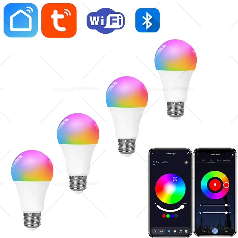 yZ[zTuyaX}[gLEDd E26 E27 RGB 15W 20W Wifi/Bluetooth LEDv z[fRƖ 220V 110V Alexa GoogleAVX^gΉ