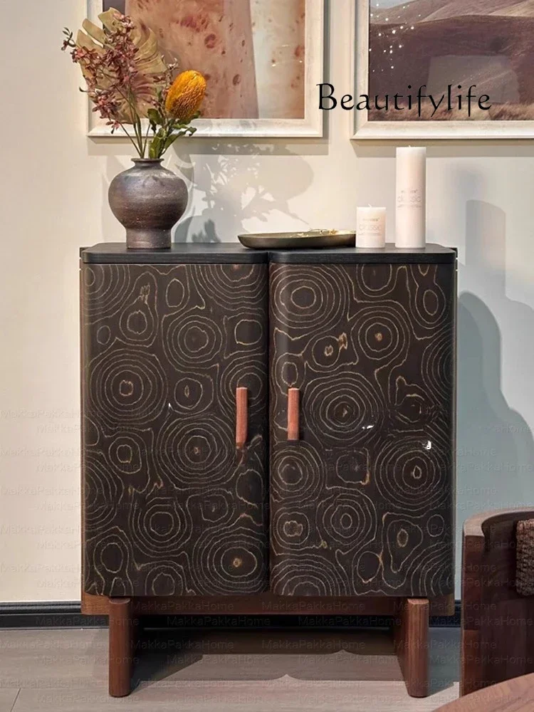 

Medieval solid wood dining side cabinet, household retro high-end art locker, villa against the wall