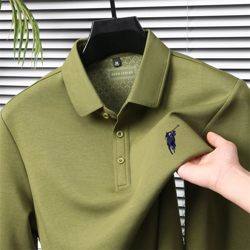 تي شيرت رجالي بأكمام طويلة موضة خريف وشتاء 2025 قميص بولو كاجوال للأعمال مع شعار حصان صغير #3