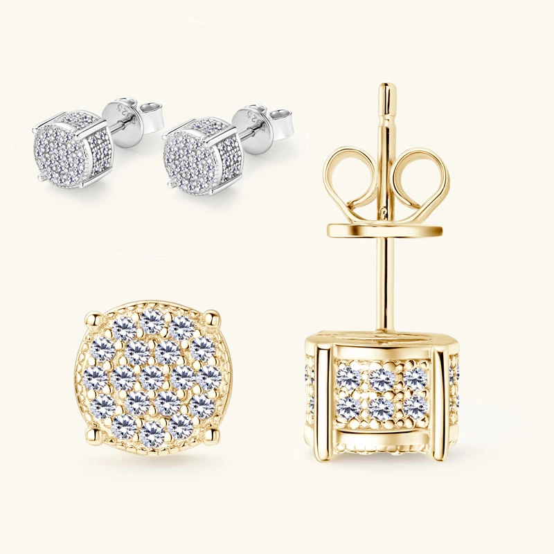 

Apaison Gold Plated Full 1.1 mm Moissanite Stud Earrings For Women 100% 925 Sterling Silver Girl Ear Studs Gifts Wholesale