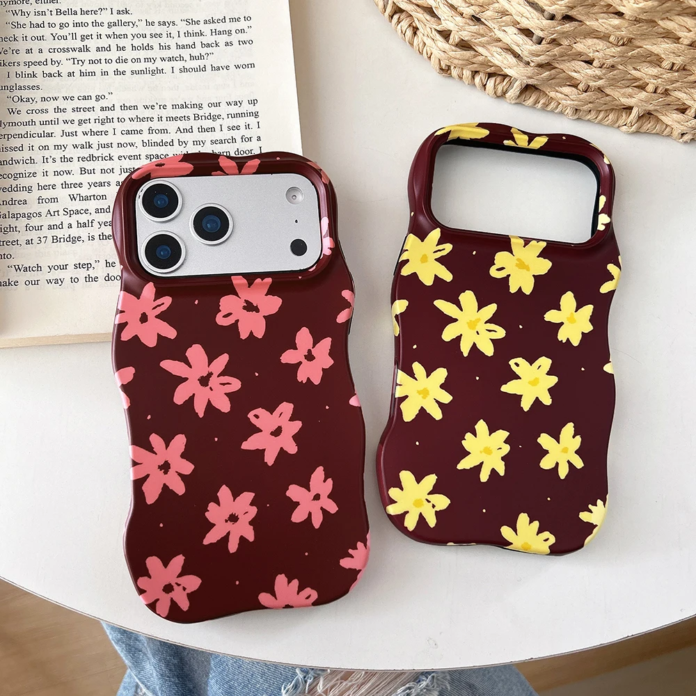 

2 IN 1 Lovely Flower Cute Floral Wave Edges Case for IPhone 13 14 15 16 Pro Max Air Shockproof Cover for Iphone 17 Pro Max Case