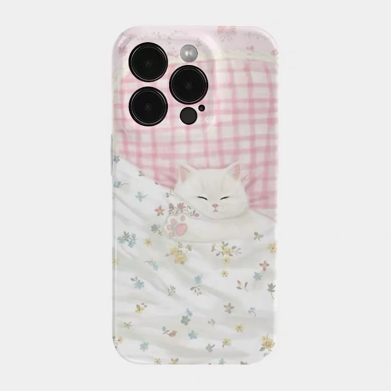 

Pink Checkered Pattern Cat Phone Case for IPHONE 17 Air 16E 15 PROMAX 14 Plus 13 12 MINI 11 PRO 16Plus XR XS Acrylic Phone Cover