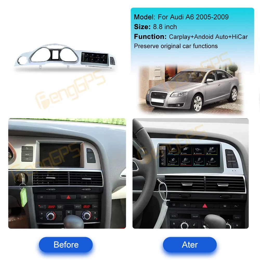 8.8 Inch Linux CarPlay Car Radio For Audi A6 2005-2009 Screen Multimedia Player GPS Navigation Head Unit Car Accessories DSP