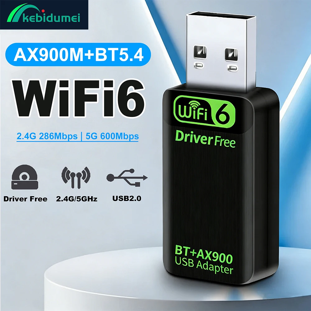

Kebidumei AX900 USB WiFi6 Bluetooth 5.4 Adapter 2 in 1 Dongle Dual Band 2.4G&5G USB Network Wireless Wlan Receiver For Win 10/11