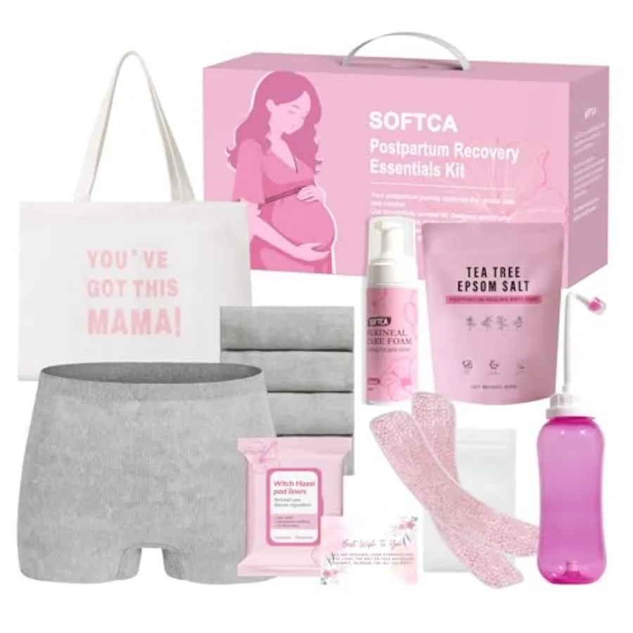 

Postpartum Essentials Kit - Peri Bottle, Perineal Ice Packs, Perineal Healing Foam, Disposable Underwears, Cooling Pad Liners,