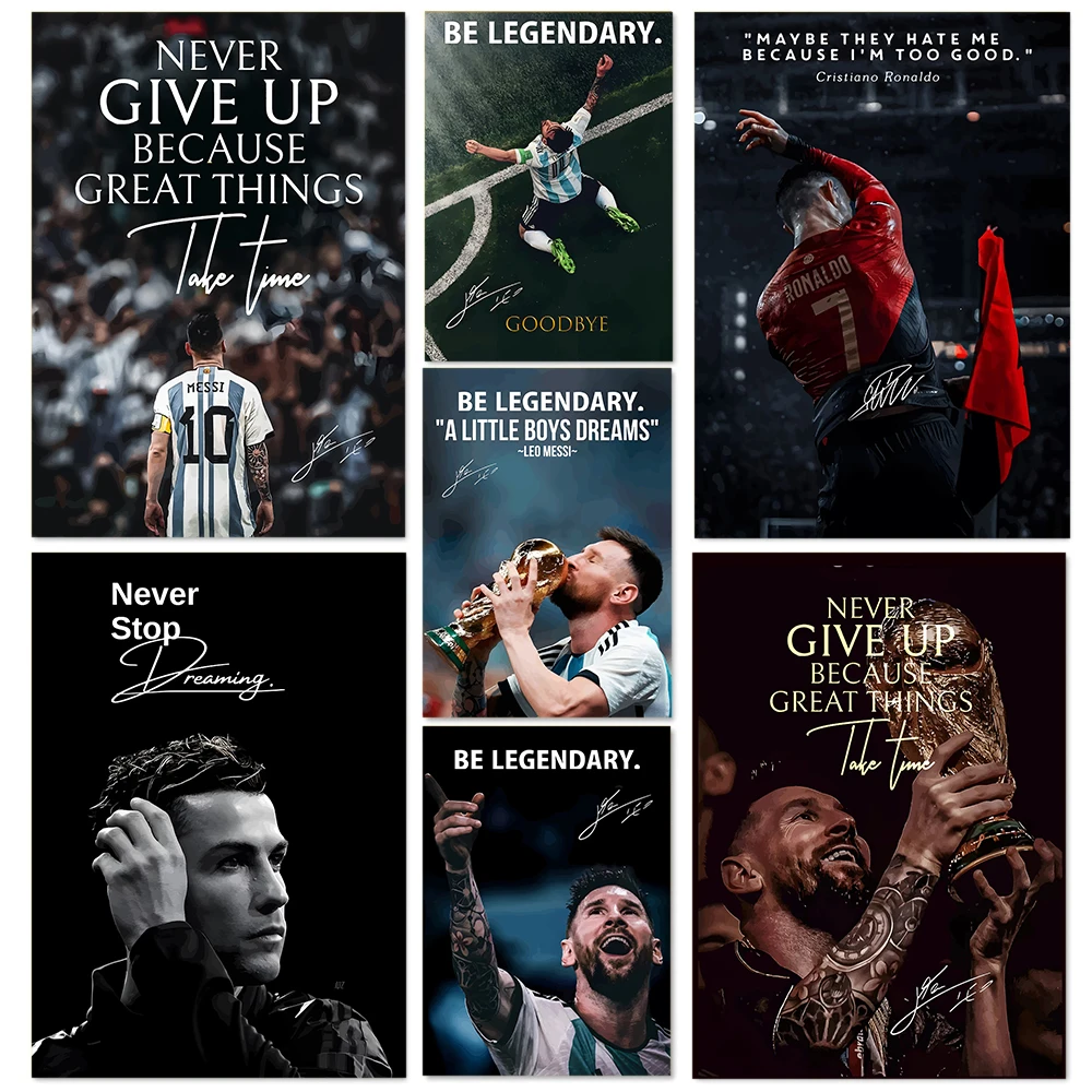 Moderne berühmte Fußballstars, Sportler, inspirierende Zitate, berühmte Zitate, Kunstposter, Leinwanddruck, Wanddekoration für Zuhause und Zimmer