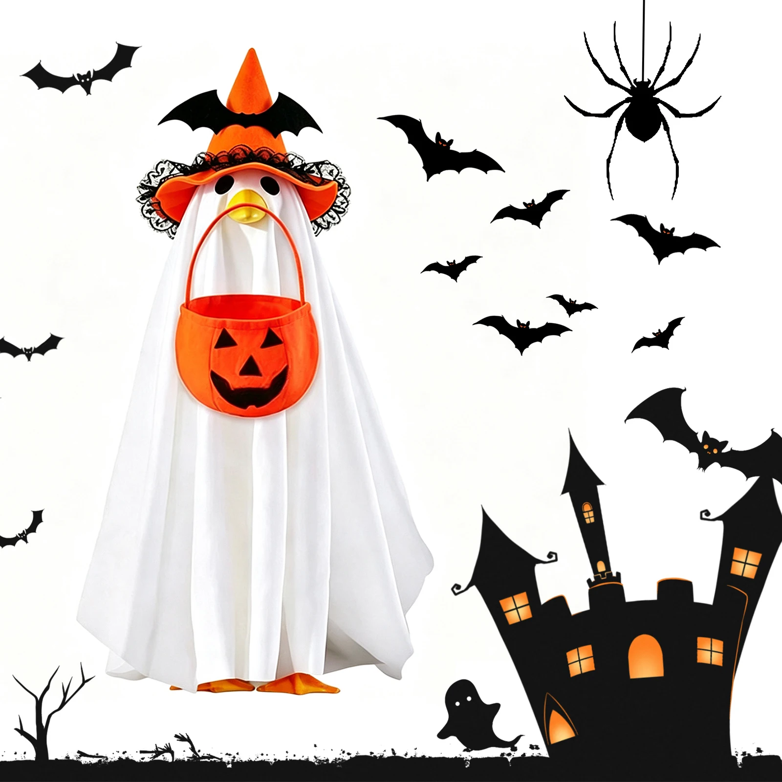 Halloween Goose Outfit Charming Design Ghost Lawn Porch Goose Clothes Witch Hat Goose Statue Costume for Halloween Decoration