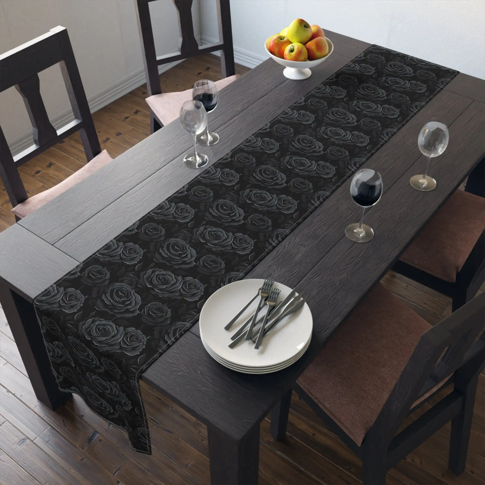 1PC Gothic Black Rose Table Runner, Dark Academia & Gothic Home Decor for Table Decoration