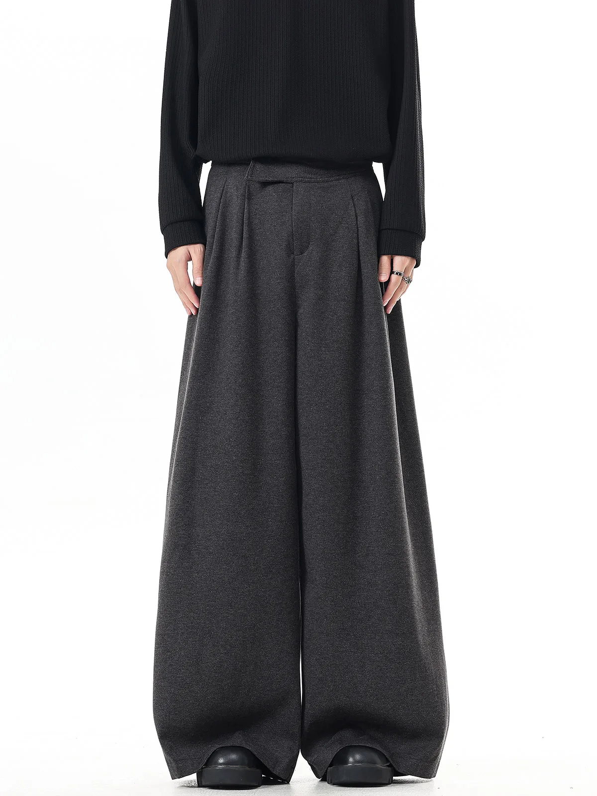 

Cleanfit Heavyweight Casual Men's Wide Leg Suit Pants Autumn Winter Fashion Old Money Style Pleated Loose Long Trousers