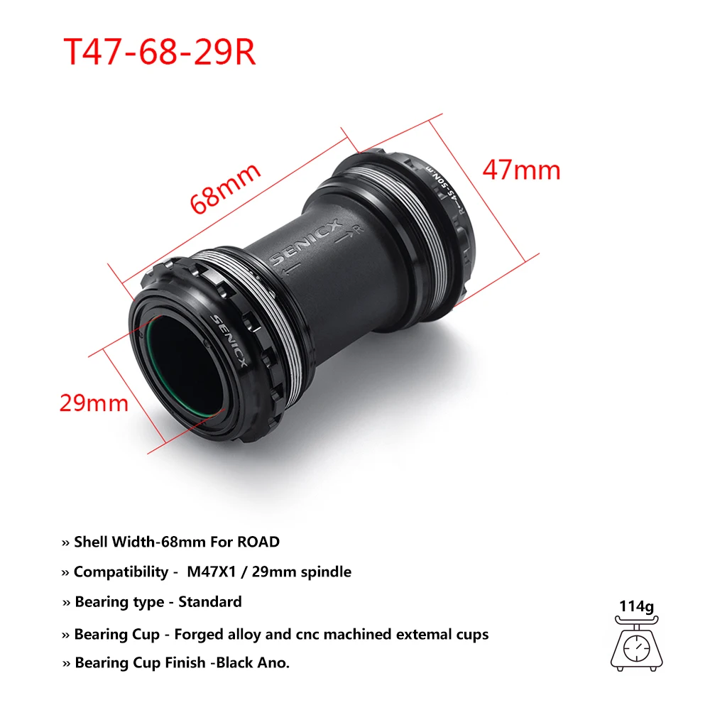 Hochleistungs-T47-Gewinde-Innenlager – 68/77/85,5 mm für 24-mm- und DUB-Achsen, Keramik-/Stahllager, geschmeidig für Rennräder