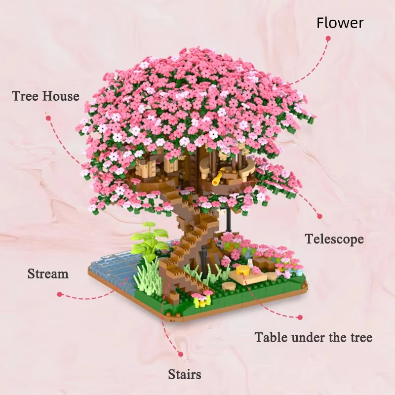 Flower Treehouse DIY Model Micro Building Block Indoor Decorations Creative Street View Brick Flower Tree House Kids Toy Gifts