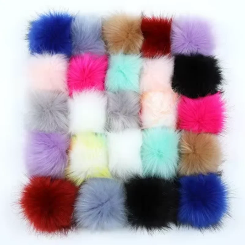 24pcs/lot DIY Artificial Faux Raccoon Fur Pompoms for Beanie Hats Caps Bags Keychain Sewing Crafts With Elastic Button 8/10cm