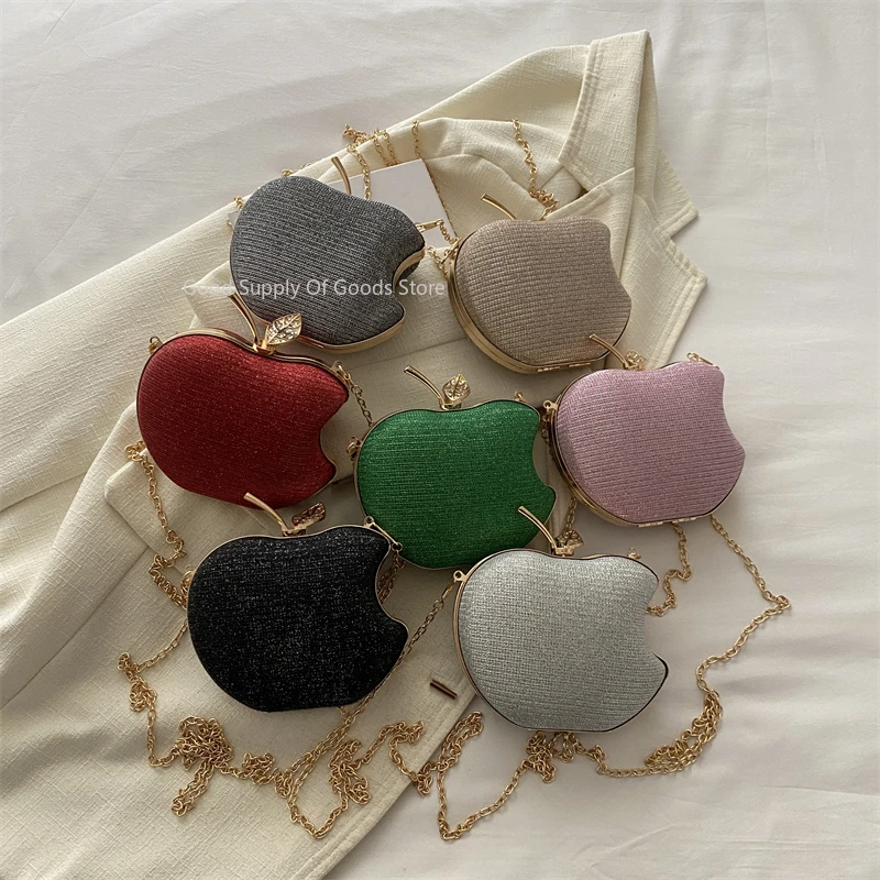 高級ゴールドイブニングクラッチバッグ女性のための多用途衣類ミニクロスボディバッグかわいいアップルデザイン女性口紅バッグ財布ハンドバッグ