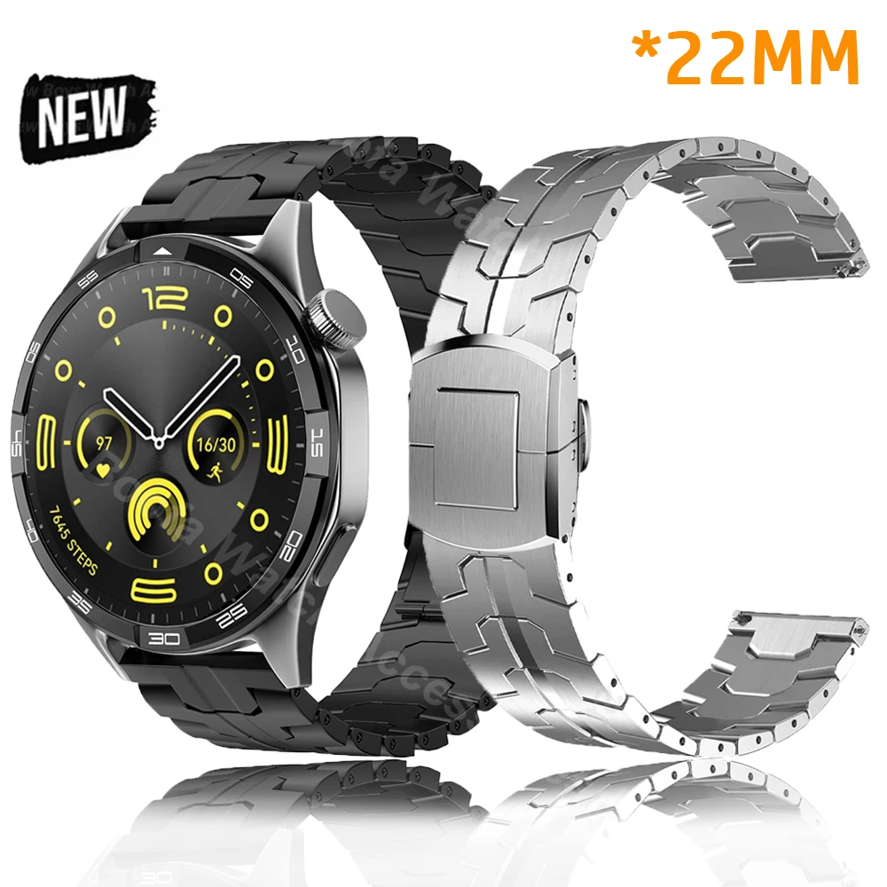 22mm Stainless Steel WatchBand for Huawei Watch GT5 GT4/3Pro 46mm Luxury Metal Bracelet for Amazfit T-rex 3 Balance GTR 4 2 47mm