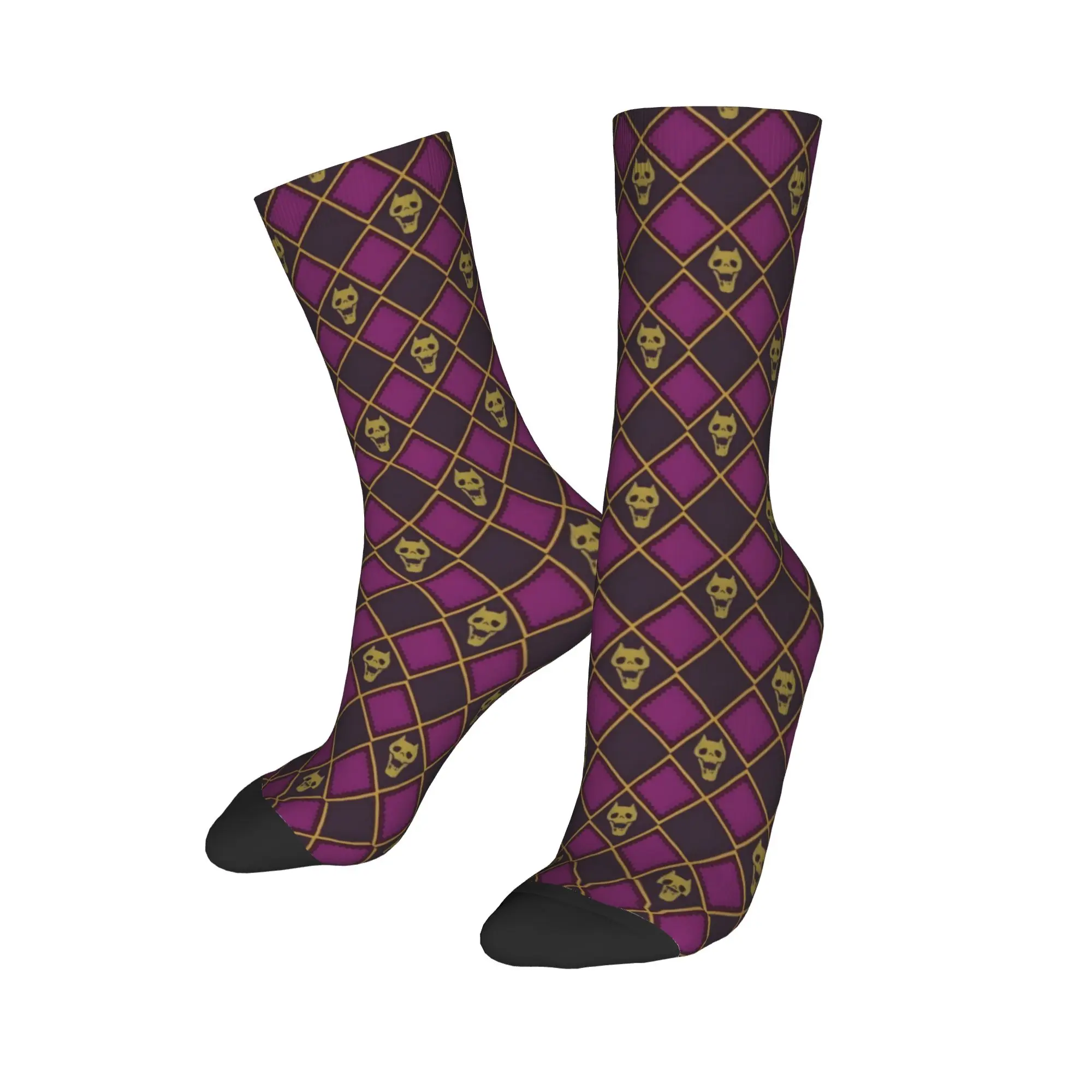 

Custom Yoshikage Kira Calavera Dress Socks Mens Womens Warm Fashion Novelty JoJo Purple Crew Socks