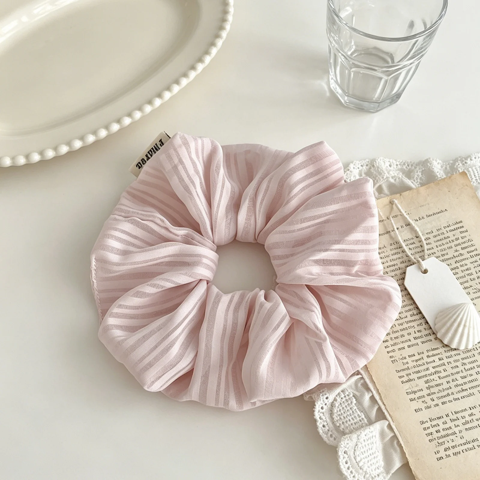 ยางรัดผมชีฟองลายทางสีชมพูสำหรั - Women'S Work Accessories บทวิจารณ์และราคา