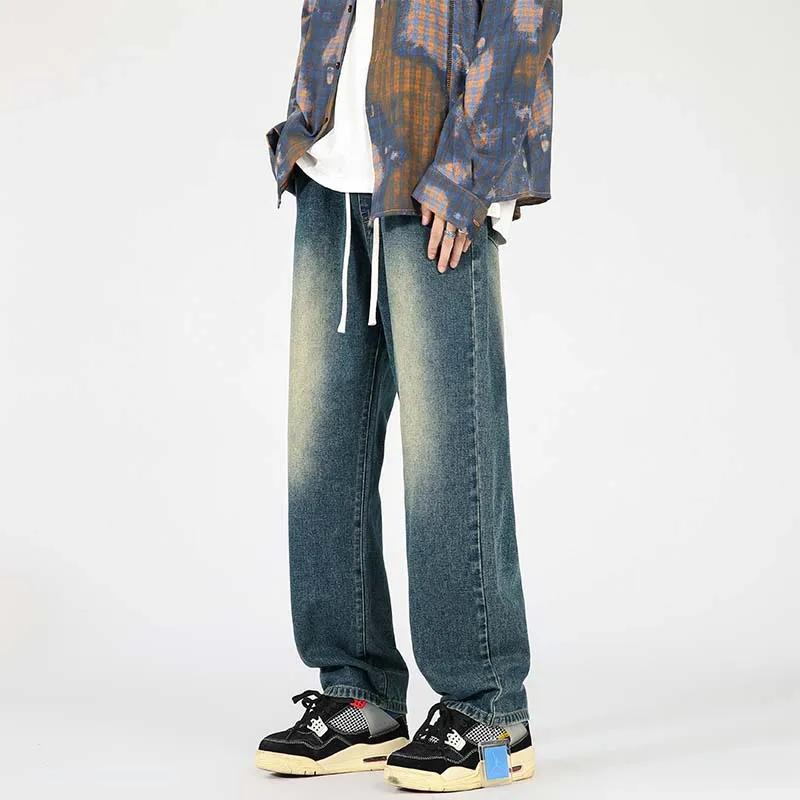 Mens Jeans Pants 2024 Fashion Streetwear Straight Harajuku Denim Trousers