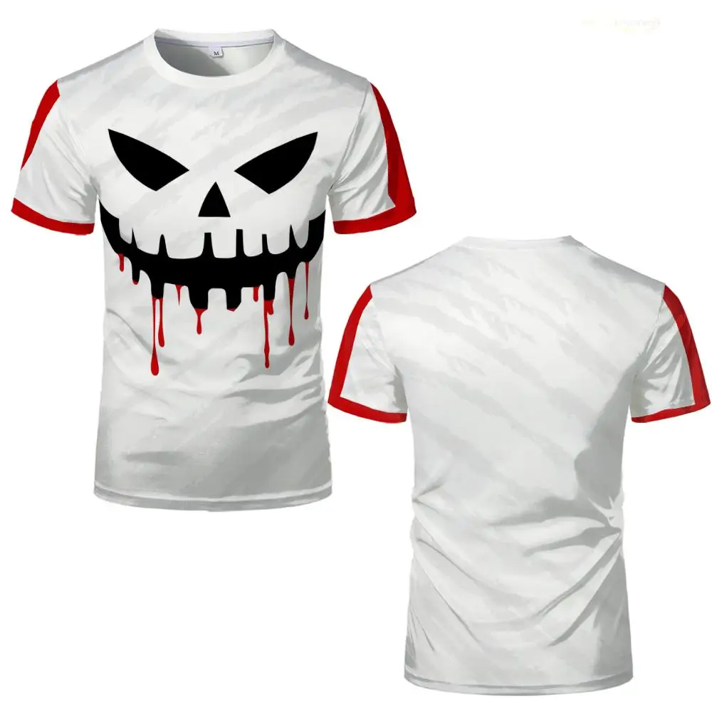 Halloween Scary Pumpkin Face Tee Evil face  Graphic T-shirt Fun Party Holiday Dress-up Top For Men And Women Clothing