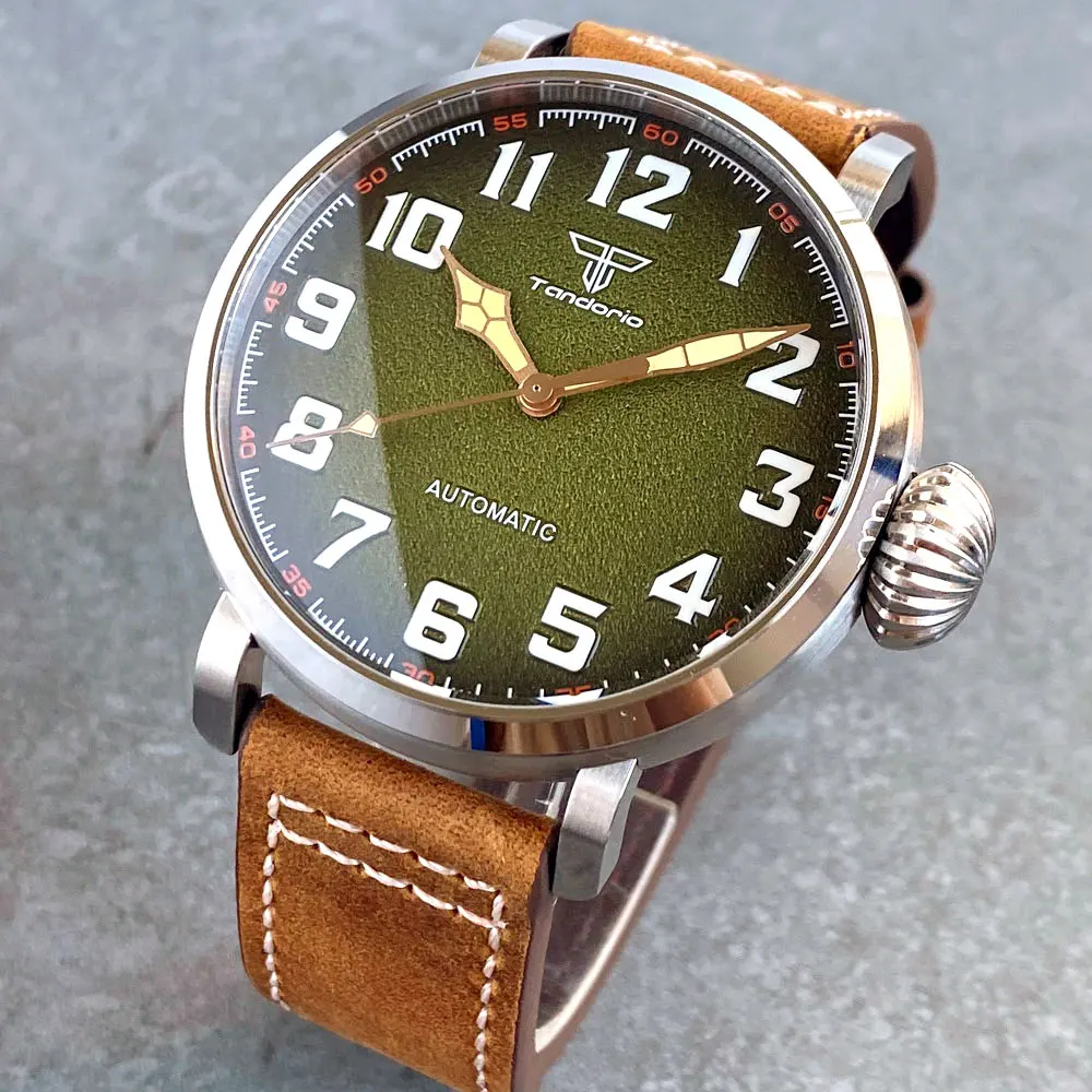 47MM Steel/CUSN8 Bronze Big Case Vintage Tandorio 10BAR Waterproof NH35 Movement Watch Men Sapphire Glass Leather Strap