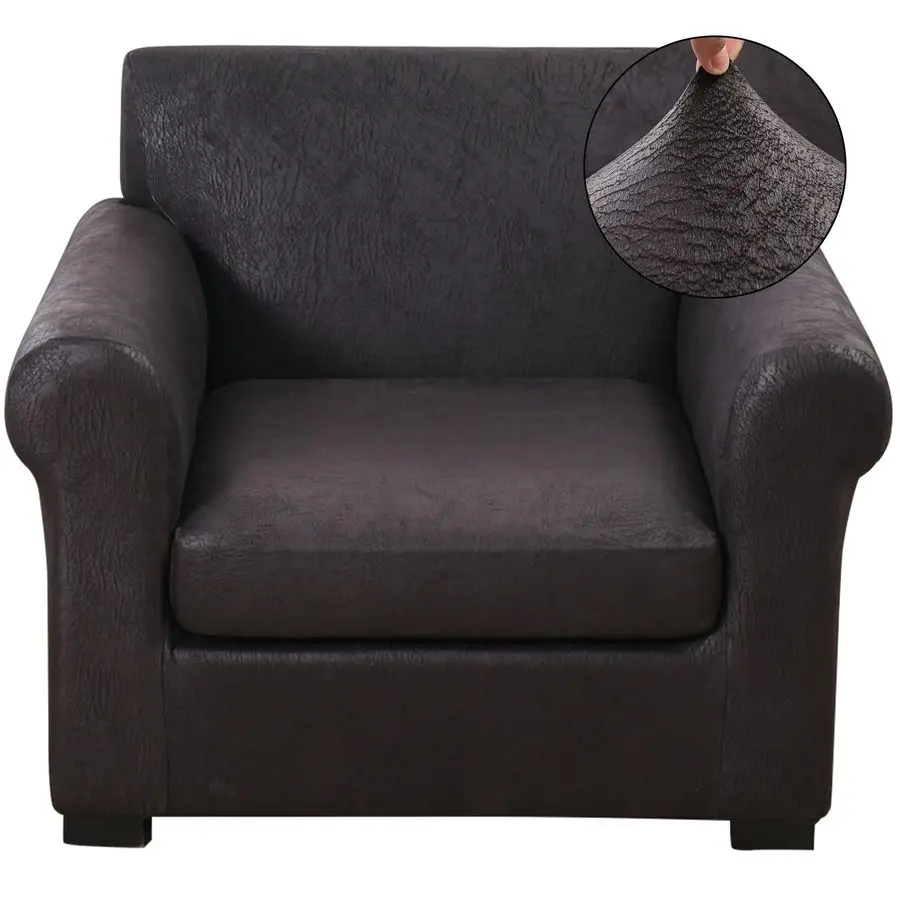 

2 Piece Chair Covers Stretch Arm Covers Chair Couch Covers, Faux Leather Looking Armchair Slipcover with Separate Chair Cushion