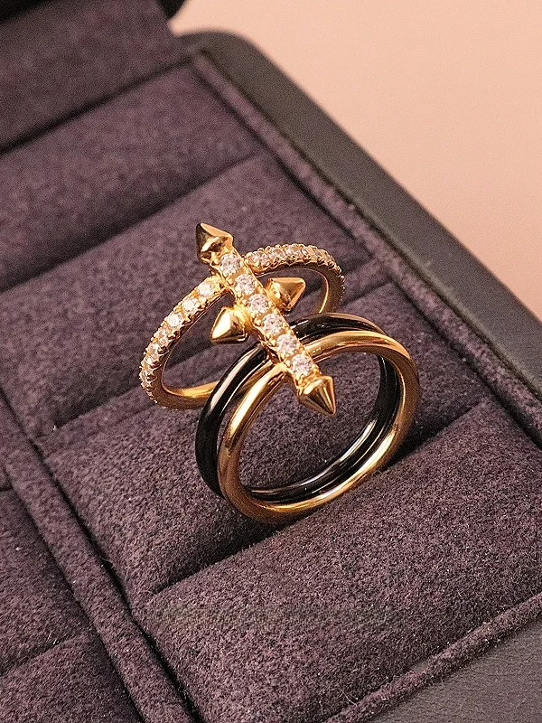 

Cerc Glaze Layer Ring Cross Diamond Embedded Women's Ring Versatile Simple Luxury Small ence Ring Faionable Jewelry