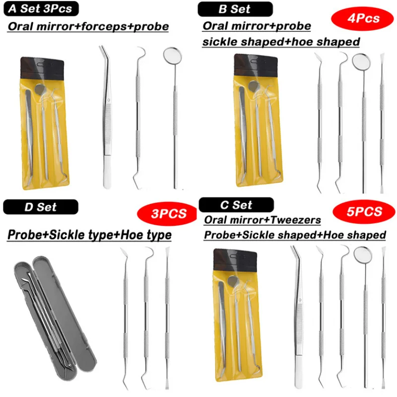 1 مجموعة الأسنان الفم مرآة الملقط التحقيق اللون الوردي الفولاذ المقاوم للصدأ النظافة اكسبلورر التحقيق هوك مزدوجة رؤساء طبيب الأسنان أداة #1