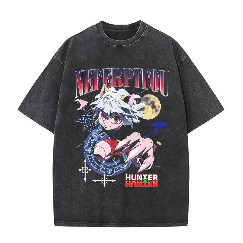 

Washed Vintage Anime Hunter X Hunter Nephelpito Graphic T-shirt Men Women Casual Retro Cotton T-shirts Male Oversized T Shirts