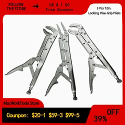 MacWork 3 Pcs 12in. Extended Long Reach Locking Vise-Grip Pliers Straight 45 Degree 80 Degree Vise-Grip Pliers