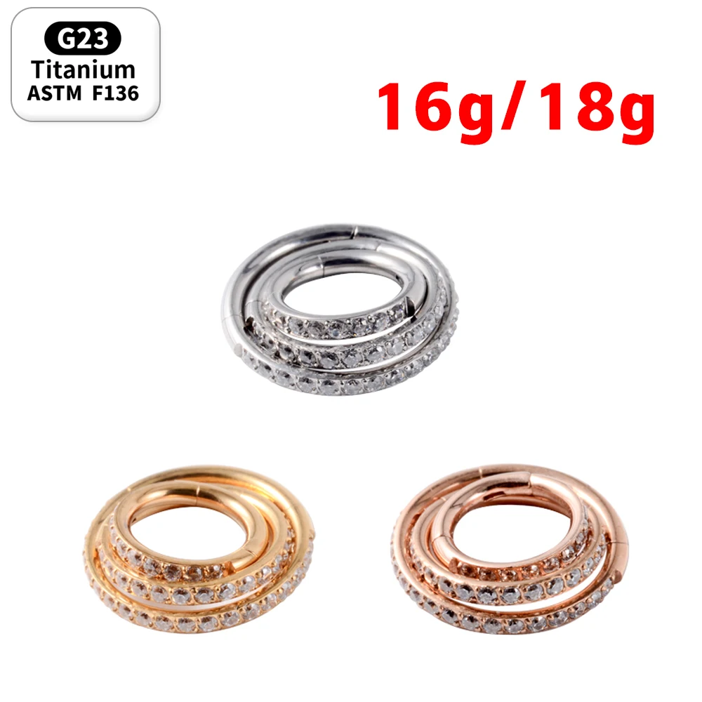 1 Pcs G23 Titanium piercing septum earrings Nose Ring Small Nasal Septum 16 Grams Front Lnlaid Rainbow CZ Hinge