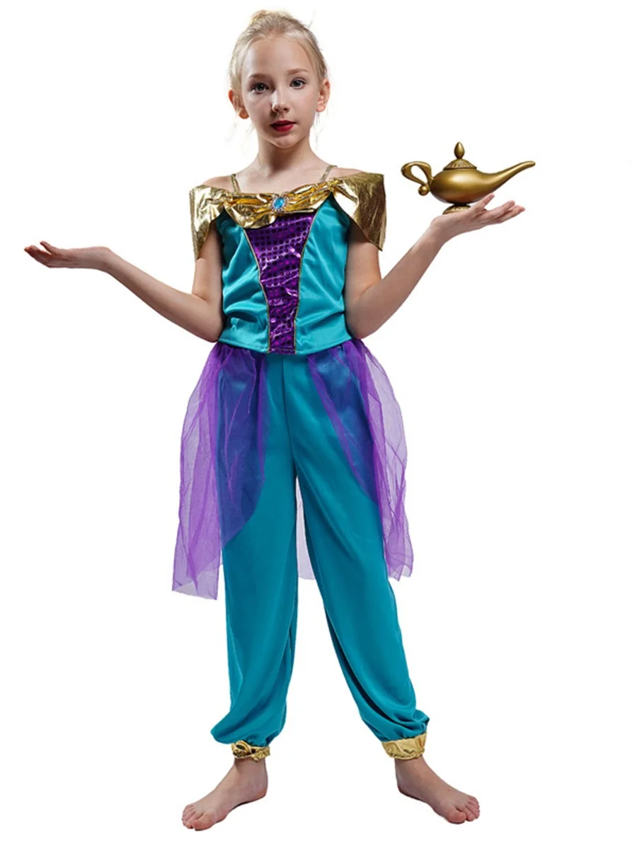 Movie Magic princess Cosplay Lamp Jasmine Costume Blue suit Halloween Arab princess