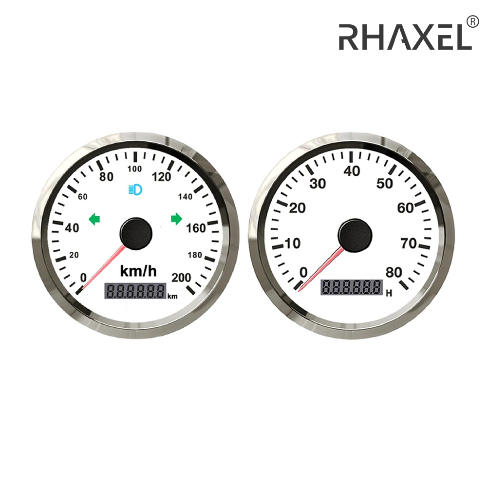 

RHAXEL 2 Gauge Set 85mm MPH Speedometer GPS 125 200 Gauge Tachometer 8000RPM 12000RPM 12V 24V with Backlight for Racing Yachts