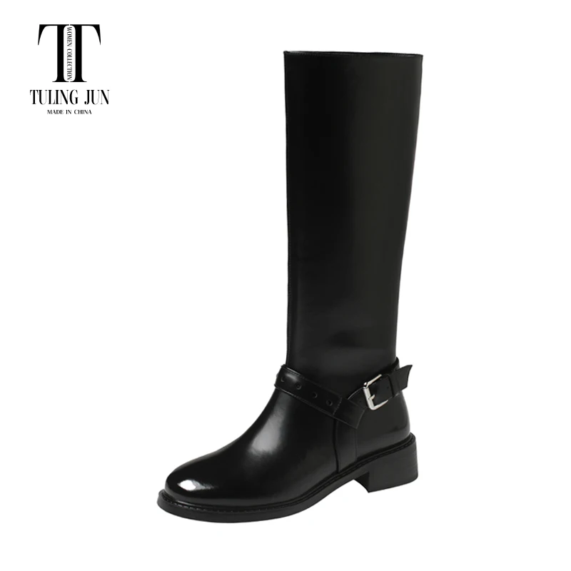 TULING JUN 2023 Winter Women Concise Round Toe Med Heels Fashion Knee High Boots Solid Color Zip Shoes For Female T-D-2285