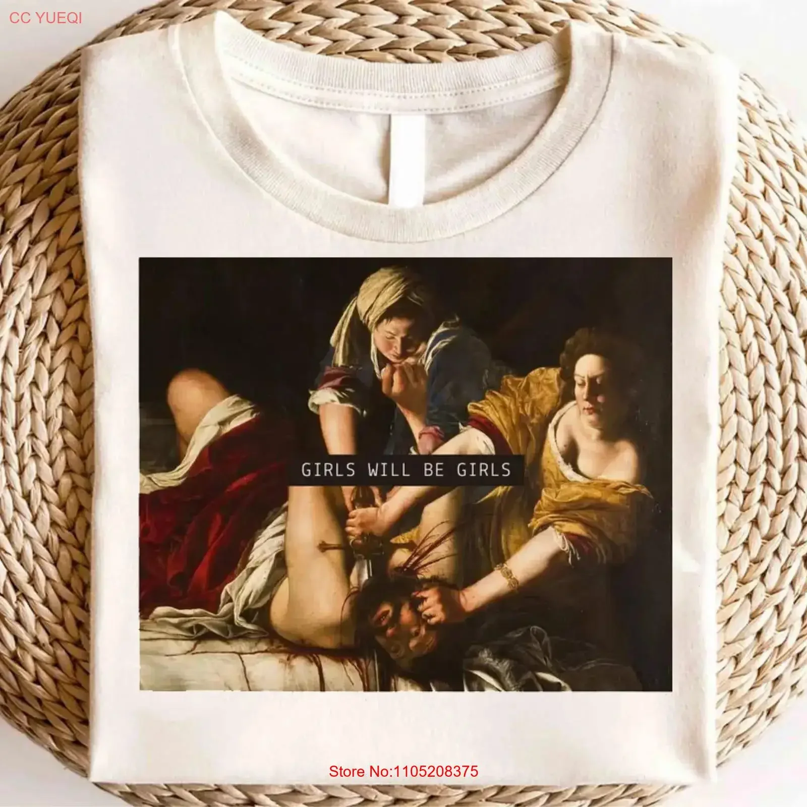 Girls Will Be Feminist ArT T Shirt Baroque Judith Slaying Holofernes Dark Academia Classic Painting Women vintage Washed Soft