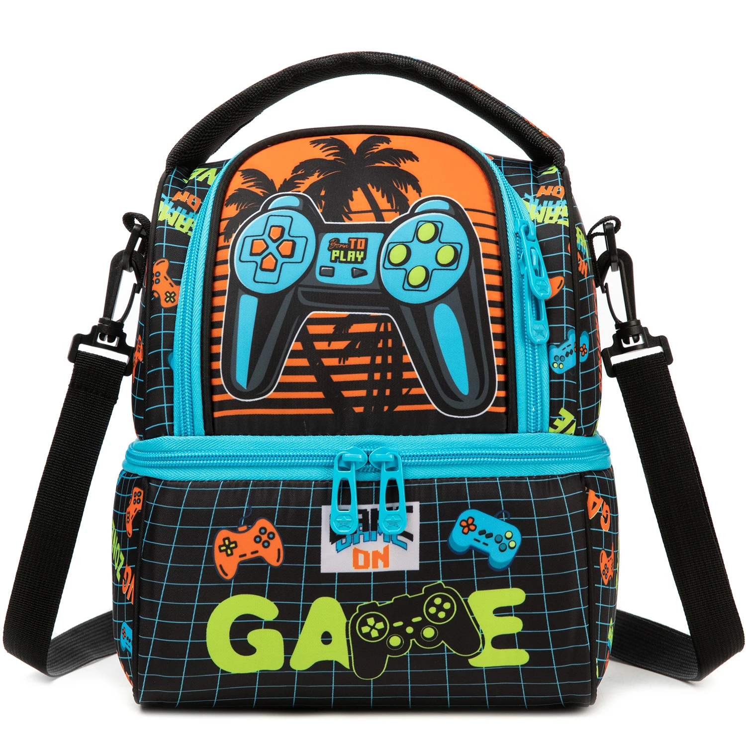 Reusable Girls Lunch Bag Washable Adjustable Strap Cute Design School Essential with Side Pocket for Water Bottle